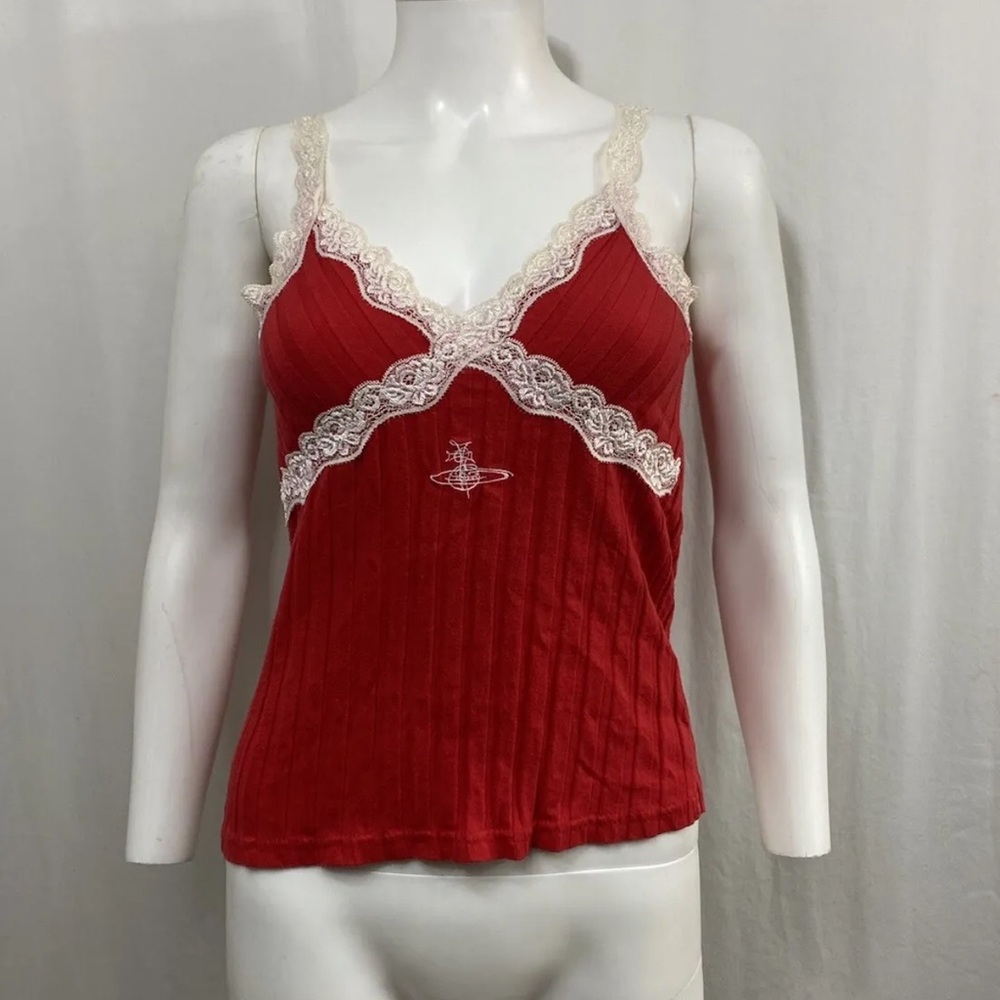 vintage Vivienne westwood red lace cami tank top with the orb  logo
